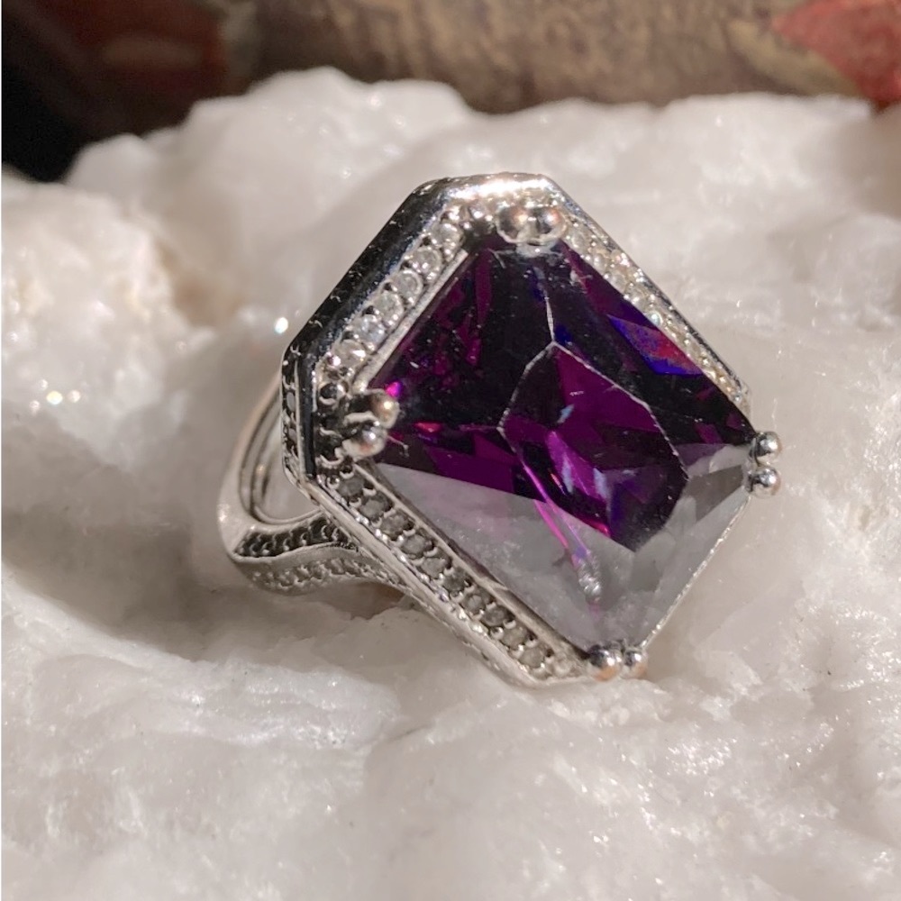 Silver with Purple Stone Statement Ring 13g